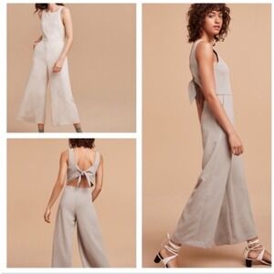Wilfred Aritzia Grey Wide Leg Tie Back Jumpsuit Square Neck Sleeveless Size 4